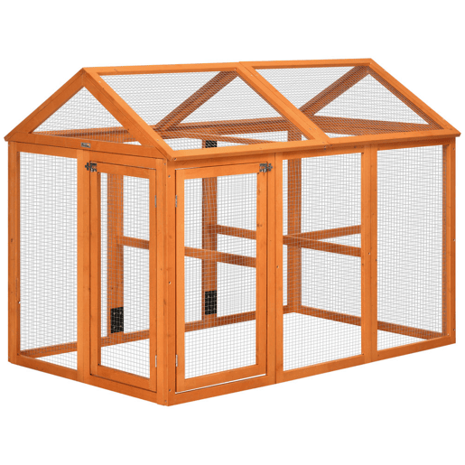 PawHut Galinheiro para Exterior 140x88,5x106 cm Galinheiro para 1-3 Galinhas com 3 Poleiros Estrutura de Madeira e 2 Portas com Fechadura para Pátio Madeira