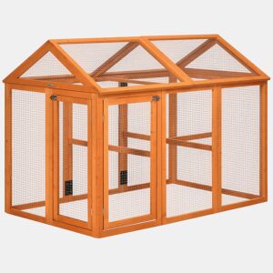 PawHut Galinheiro para Exterior 140x88,5x106 cm Galinheiro para 1-3 Galinhas com 3 Poleiros Estrutura de Madeira e 2 Portas com Fechadura para Pátio Madeira