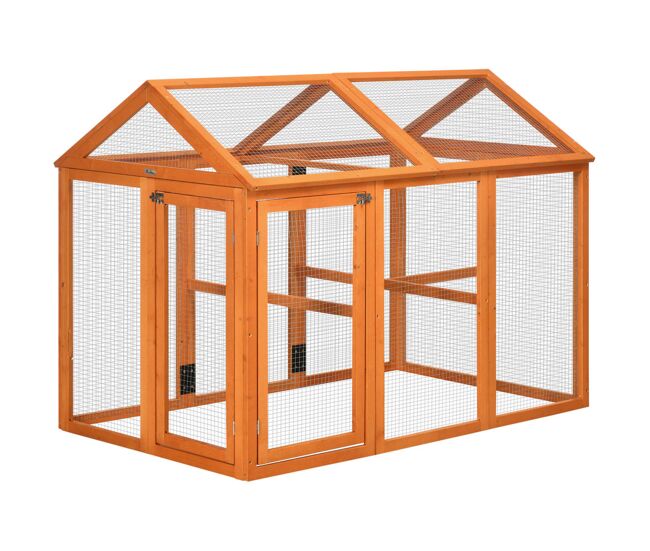 Pawhut gallinero para exterior, 140x88,5x106 cm, gallinero de madera para 1-3 gallinas con 3 perchas y 2 puertas con cierre, para gallinas, conejos, patos, naranja