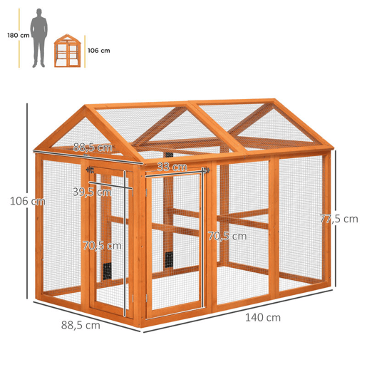PawHut Galinheiro para Exterior 140x88,5x106 cm Galinheiro para 1-3 Galinhas com 3 Poleiros Estrutura de Madeira e 2 Portas com Fechadura para Pátio Madeira