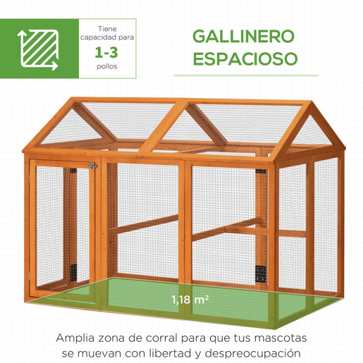 PawHut Galinheiro para Exterior 140x88,5x106 cm Galinheiro para 1-3 Galinhas com 3 Poleiros Estrutura de Madeira e 2 Portas com Fechadura para Pátio Madeira