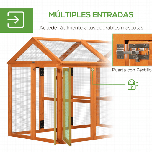 PawHut Galinheiro para Exterior 140x88,5x106 cm Galinheiro para 1-3 Galinhas com 3 Poleiros Estrutura de Madeira e 2 Portas com Fechadura para Pátio Madeira