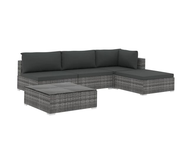 Set de muebles de jardín 5 pzas y cojines ratán sintético gris