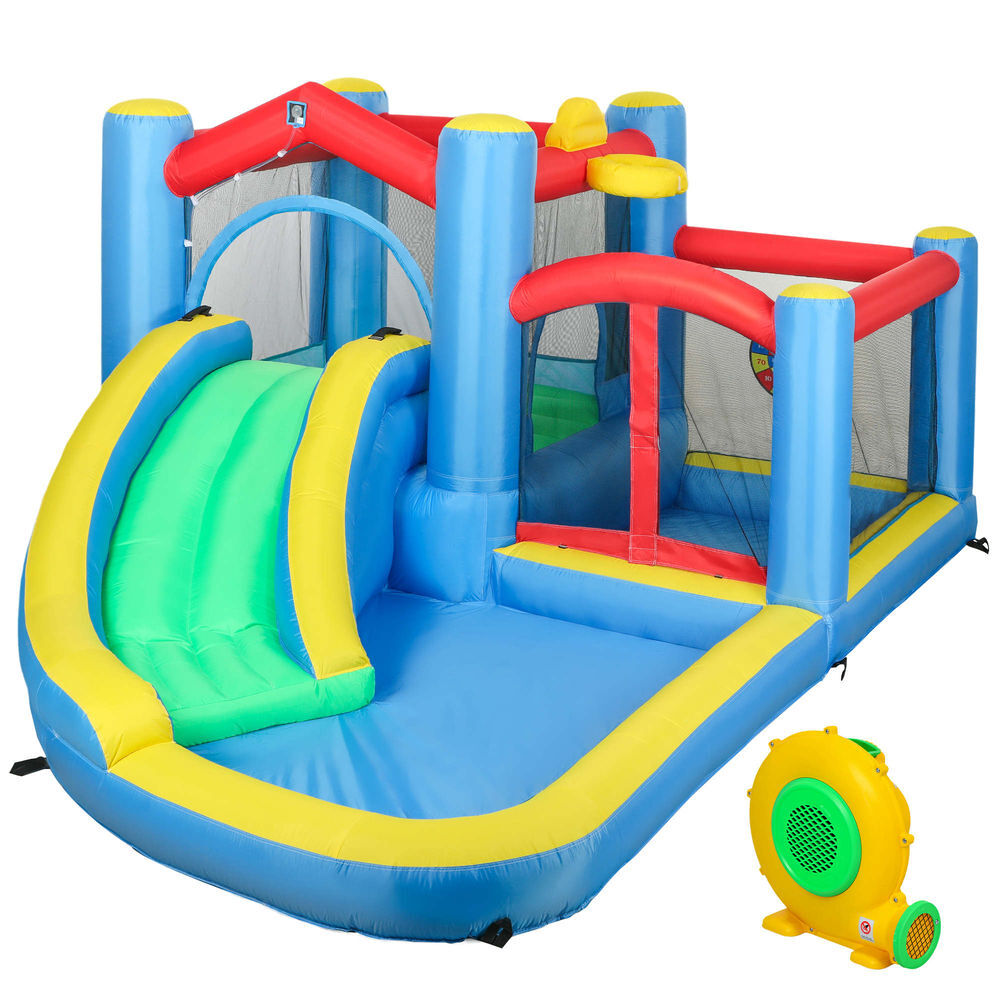 Aiyaplay castillo hinchable con soplador 5 en 1 parque acuático hinchable para niños con tobogán piscina diana y canasta para exterior interior 385x290x180 cm