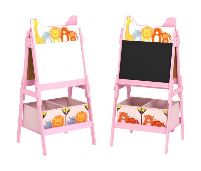 Aiyaplay pizarra infantil caballete 2 en 1 doble cara con pizarra blanca 2 cestas de almacenamiento caballete pintura niños con estampado de animales