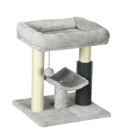 PawHut Arranhador para Gatos Arranhador Pequeno para Gatos Altura 48 cm com 2 Postes de Arranhar Cama Plataforma em U e Escova Bola Suspensa 40x40x48 cm Cinza
