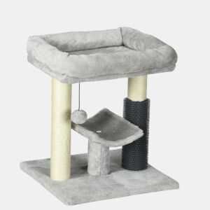PawHut Arranhador para Gatos Arranhador Pequeno para Gatos Altura 48 cm com 2 Postes de Arranhar Cama Plataforma em U e Escova Bola Suspensa 40x40x48 cm Cinza