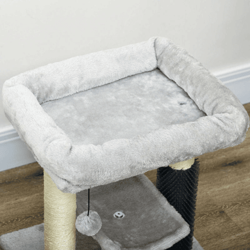 PawHut Arranhador para Gatos Arranhador Pequeno para Gatos Altura 48 cm com 2 Postes de Arranhar Cama Plataforma em U e Escova Bola Suspensa 40x40x48 cm Cinza