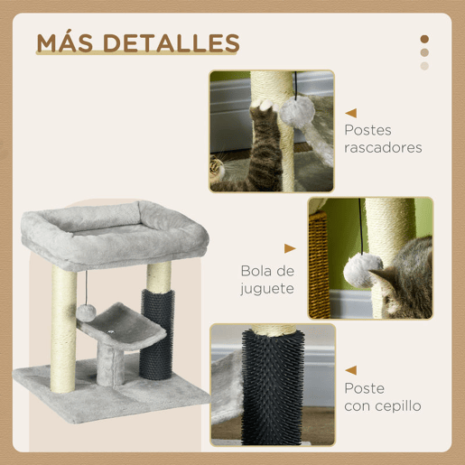 PawHut Arranhador para Gatos Arranhador Pequeno para Gatos Altura 48 cm com 2 Postes de Arranhar Cama Plataforma em U e Escova Bola Suspensa 40x40x48 cm Cinza
