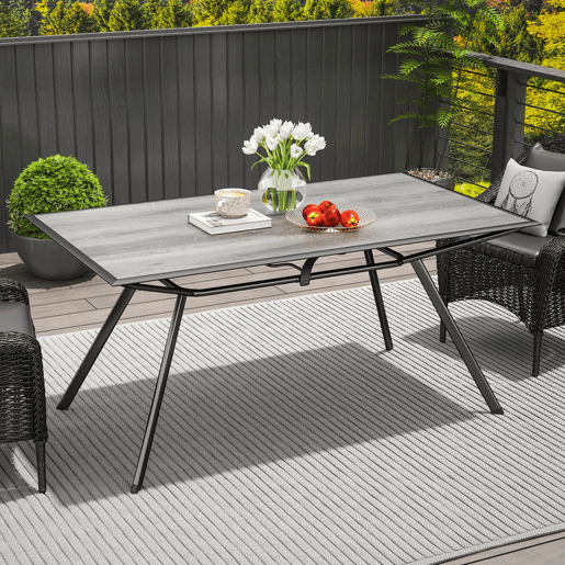Outsunny Mesa de Jardim Mesa de Refeição Exterior com Bancada Imitação Madeira e Estrutura de Aço Carga 70 kg Mesa Retangular para 6 Pessoas para Pátio 160x90x73 cm Cinza