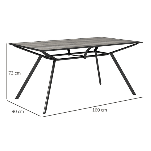 Outsunny Mesa de Jardim Mesa de Refeição Exterior com Bancada Imitação Madeira e Estrutura de Aço Carga 70 kg Mesa Retangular para 6 Pessoas para Pátio 160x90x73 cm Cinza