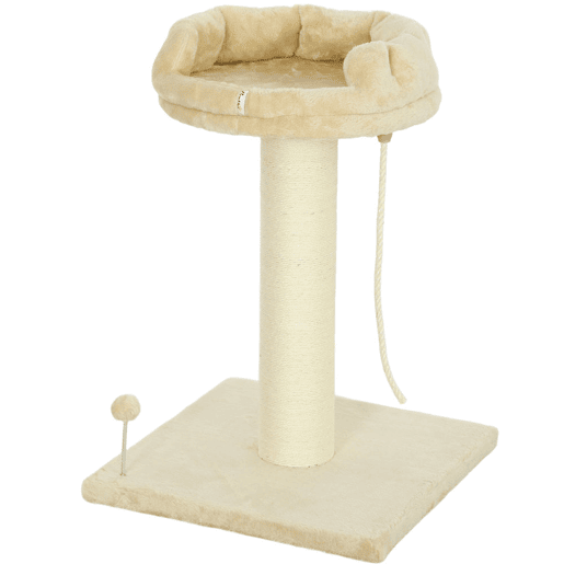 PawHut Arranhador para Gatos Mini Arranhador para Gatos de 2 Níveis com Plataforma Bola com Mola Corda Suspensa e Poste de Sisal 55x55x83 cm Bege