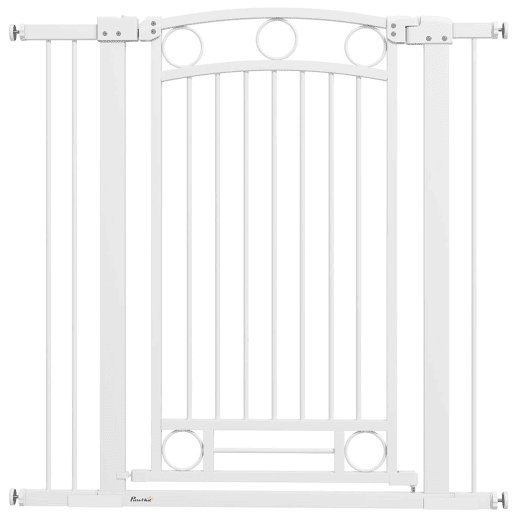 PawHut Barreira de Segurança para Cães Barreira de Segurança para Cães com Largura Ajustável 76-104 cm Barreira de Proteção com 2 Extensões para Escadas e Portas 76-104x104 cm Branco