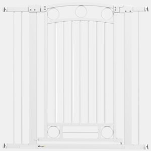 PawHut Barreira de Segurança para Cães Barreira de Segurança para Cães com Largura Ajustável 76-104 cm Barreira de Proteção com 2 Extensões para Escadas e Portas 76-104x104 cm Branco