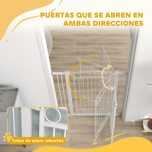 PawHut Barreira de Segurança para Cães Barreira de Segurança para Cães com Largura Ajustável 76-104 cm Barreira de Proteção com 2 Extensões para Escadas e Portas 76-104x104 cm Branco