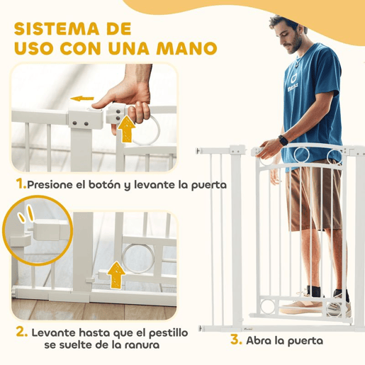 PawHut Barreira de Segurança para Cães Barreira de Segurança para Cães com Largura Ajustável 76-104 cm Barreira de Proteção com 2 Extensões para Escadas e Portas 76-104x104 cm Branco