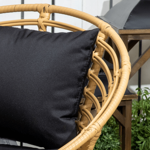 Outsunny Conjunto de Móveis de Jardim em Vime Sintético de 4 Peças Móveis de Exterior com 1 Sofá Duplo 2 Poltronas e Mesa de Vidro com Almofadas Madeira e Preto