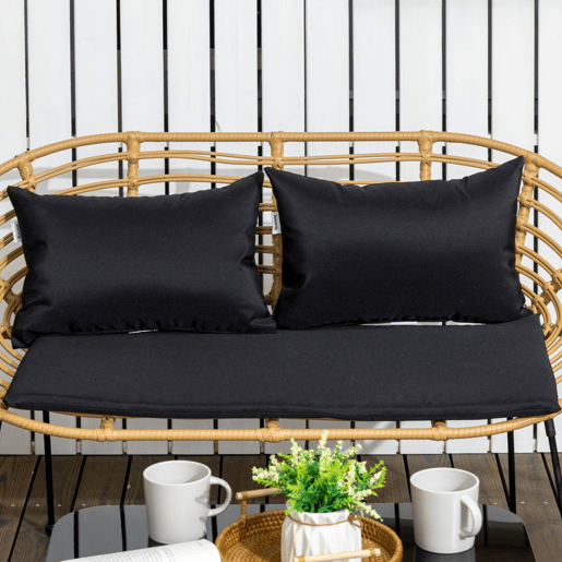 Outsunny Conjunto de Móveis de Jardim em Vime Sintético de 4 Peças Móveis de Exterior com 1 Sofá Duplo 2 Poltronas e Mesa de Vidro com Almofadas Madeira e Preto