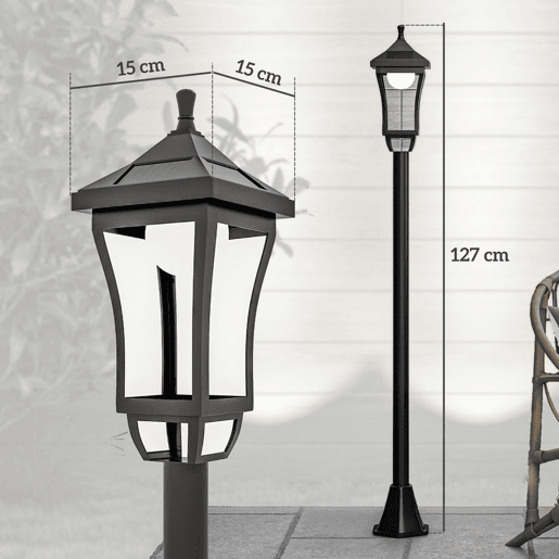Outsunny Candeeiro Solar de Jardim Candeeiro com Painel Solar Liga e Desliga Automaticamente para Exterior Pátio 15x15x127 cm Preto