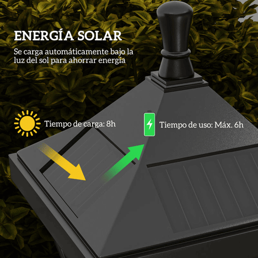 Outsunny Candeeiro Solar de Jardim Candeeiro com Painel Solar Liga e Desliga Automaticamente para Exterior Pátio 15x15x127 cm Preto