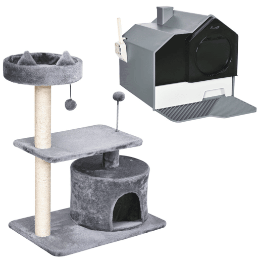 PawHut Conjunto para Animais de Estimação Inclui 1 Arranhador para Gatos com Altura de 81 cm e 1 Caixa de Areia para Gatos com Bandeja Removível e Pá, 47x45x42 cm Cinza PawHut Conjunto para Animais de Estimação Inclui 1 Arranhador para Gatos com Altura de 81 cm e 1 Caixa de Areia para Gatos com Bandeja Removível e Pá, 47x45x42 cm Cinza