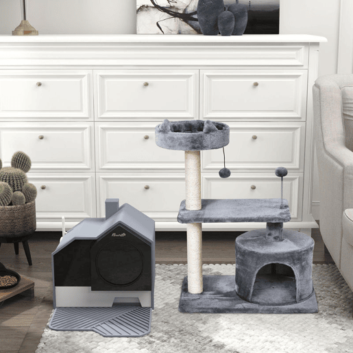 PawHut Conjunto para Animais de Estimação Inclui 1 Arranhador para Gatos com Altura de 81 cm e 1 Caixa de Areia para Gatos com Bandeja Removível e Pá, 47x45x42 cm Cinza PawHut Conjunto para Animais de Estimação Inclui 1 Arranhador para Gatos com Altura de 81 cm e 1 Caixa de Areia para Gatos com Bandeja Removível e Pá, 47x45x42 cm Cinza