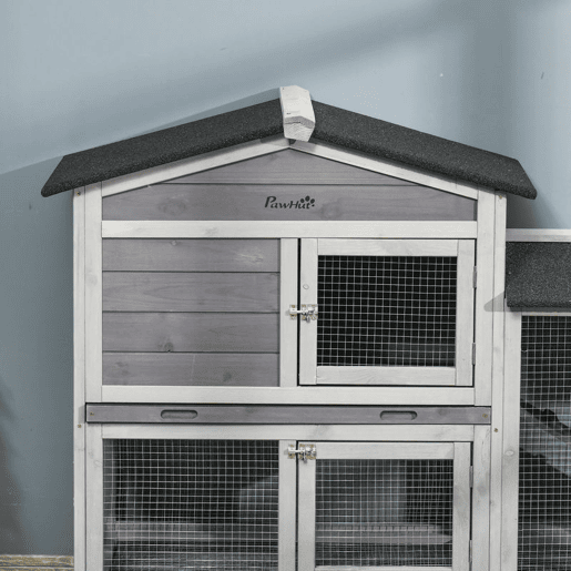 PawHut Casota para Coelhos de Madeira com Rodas 157,4x53x99,5 cm Gaiola Grande com Telhado Asfáltico, Tabuleiros RemovĂveis e Rampa para Exterior e Interior Cinzento PawHut Casota para Coelhos de Madeira com Rodas 157,4x53x99,5 cm Gaiola Grande com Telhado Asfáltico, Tabuleiros RemovĂveis e Rampa para Exterior e Interior Cinzento