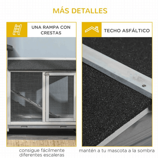PawHut Casota para Coelhos de Madeira com Rodas 157,4x53x99,5 cm Gaiola Grande com Telhado Asfáltico, Tabuleiros RemovĂveis e Rampa para Exterior e Interior Cinzento PawHut Casota para Coelhos de Madeira com Rodas 157,4x53x99,5 cm Gaiola Grande com Telhado Asfáltico, Tabuleiros RemovĂveis e Rampa para Exterior e Interior Cinzento