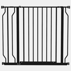PawHut Barreira de Segurança para Cães Extensível para Escadas e Portas 75-95 cm com 1 Extensões e 10 cm Montagem a Pressão Aço Altura 76 cm Preto