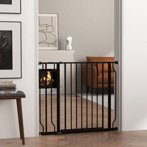 PawHut Barreira de Segurança para Cães Extensível para Escadas e Portas 75-95 cm com 1 Extensões e 10 cm Montagem a Pressão Aço Altura 76 cm Preto