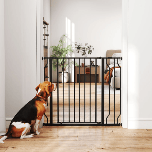 PawHut Barreira de Segurança para Cães Extensível para Escadas e Portas 75-95 cm com 1 Extensões e 10 cm Montagem a Pressão Aço Altura 76 cm Preto