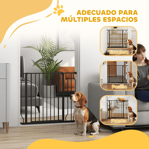 PawHut Barreira de Segurança para Cães Extensível para Escadas e Portas 75-95 cm com 1 Extensões e 10 cm Montagem a Pressão Aço Altura 76 cm Preto