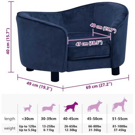 vidaXL Sofá para cães 69x49x40 cm pelúcia azul vidaXL Sofá para cães 69x49x40 cm pelúcia azul
