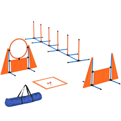 PawHut Conjunto de Treino de Agilidade para Cães de 6 Peças Conjunto Agility para Cães com Piquetes para Slalom Zona de Descanso Barreira Anel de Salto e Bolas Laranja