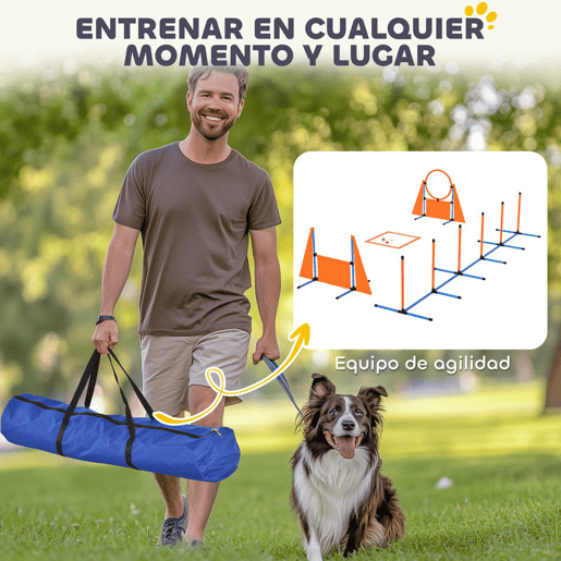 PawHut Conjunto de Treino de Agilidade para Cães de 6 Peças Conjunto Agility para Cães com Piquetes para Slalom Zona de Descanso Barreira Anel de Salto e Bolas Laranja