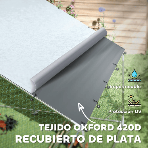 PawHut Galinheiro para Exterior 12 m² 3x4x1,95 m para 12-18 Galinhas Galinheiro de Aço Galvanizado com Poleiro, Comedouro Suspenso Tipo Espeto, Fechadura, Cobertura Anti-UV Impermeável para Coelhos Prateado