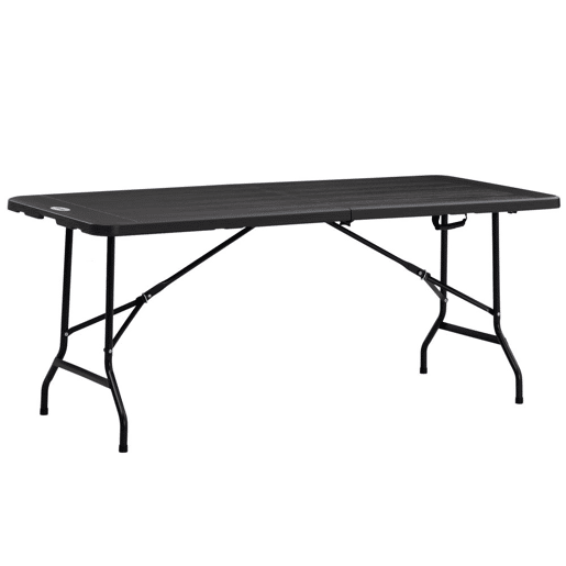 Outsunny Mesa Dobrável de Jardim Retangular Portátil 180x75,5x73 cm Mesa de Refeição de Exterior em Aço e HDPE com Alça de Transporte para 6 Pessoas Carga 100 kg Cinza Escuro