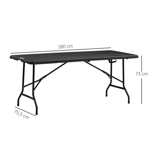 Outsunny Mesa Dobrável de Jardim Retangular Portátil 180x75,5x73 cm Mesa de Refeição de Exterior em Aço e HDPE com Alça de Transporte para 6 Pessoas Carga 100 kg Cinza Escuro