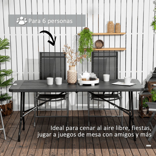 Outsunny Mesa Dobrável de Jardim Retangular Portátil 180x75,5x73 cm Mesa de Refeição de Exterior em Aço e HDPE com Alça de Transporte para 6 Pessoas Carga 100 kg Cinza Escuro