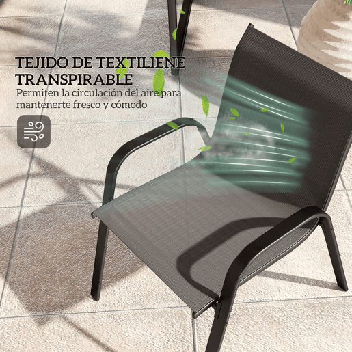 Outsunny Conjunto de Jardim Exterior 4 Peças Móveis para Jardim com 2 Cadeiras Empilháveis 1 Sofá de 2 Lugares e Mesa de Centro com Bancada de Vidro Temperado Preto