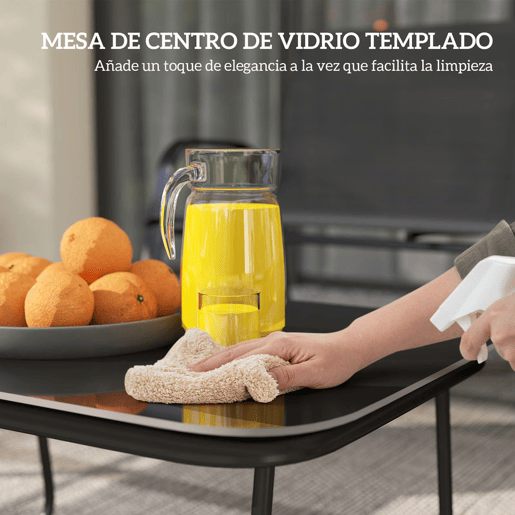 Outsunny Conjunto de Jardim Exterior 4 Peças Móveis para Jardim com 2 Cadeiras Empilháveis 1 Sofá de 2 Lugares e Mesa de Centro com Bancada de Vidro Temperado Preto