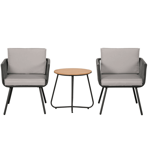 Outsunny Conjunto de Móveis de Jardim de Vime 3 Peças Conjunto de Móveis de Varanda Incluí 1 Mesa de Centro e 2 Poltronas com Almofadas Acolchoadas Cinza
