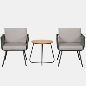 Outsunny Conjunto de Móveis de Jardim de Vime 3 Peças Conjunto de Móveis de Varanda Incluí 1 Mesa de Centro e 2 Poltronas com Almofadas Acolchoadas Cinza