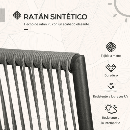 Outsunny Conjunto de Móveis de Jardim de Vime 3 Peças Conjunto de Móveis de Varanda Incluí 1 Mesa de Centro e 2 Poltronas com Almofadas Acolchoadas Cinza