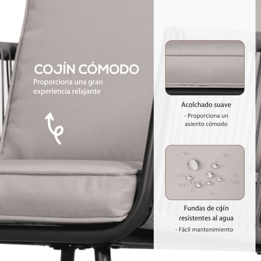 Outsunny Conjunto de Móveis de Jardim de Vime 3 Peças Conjunto de Móveis de Varanda Incluí 1 Mesa de Centro e 2 Poltronas com Almofadas Acolchoadas Cinza