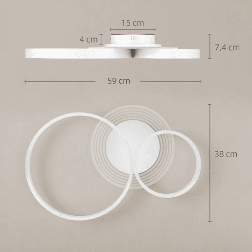 HOMCOM Candeeiro de Teto LED 40W Candeeiro Moderno com Iluminação LED 3000K4000K6500K para Quarto Sala Cozinha Sala de Jantar 59x38x7,4 cm Branco