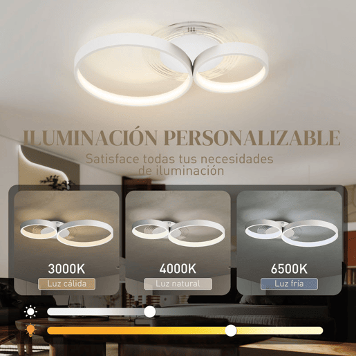 HOMCOM Candeeiro de Teto LED 40W Candeeiro Moderno com Iluminação LED 3000K4000K6500K para Quarto Sala Cozinha Sala de Jantar 59x38x7,4 cm Branco