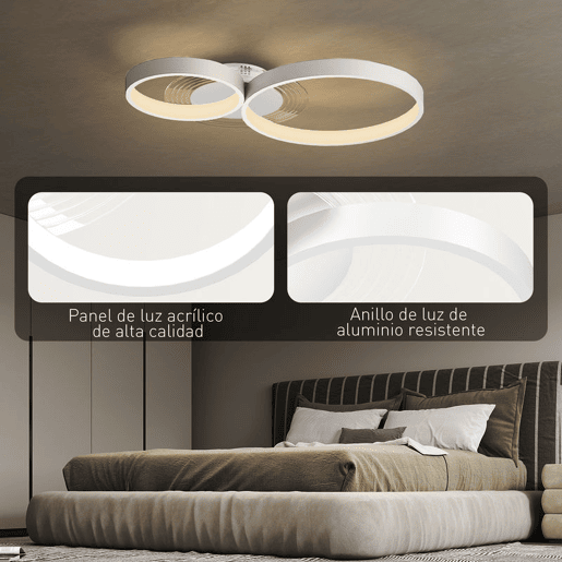 HOMCOM Candeeiro de Teto LED 40W Candeeiro Moderno com Iluminação LED 3000K4000K6500K para Quarto Sala Cozinha Sala de Jantar 59x38x7,4 cm Branco