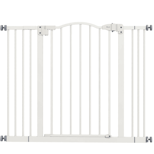 PawHut Barreira de Segurança Extensível para Cães 74-100 cm, Ideal para Portas e Escadas, Barreira para Cães de Médio Porte com 2 Extensões de 714 cm, Instalação por Pressão e Duplo Sistema de Bloqueio, Branco