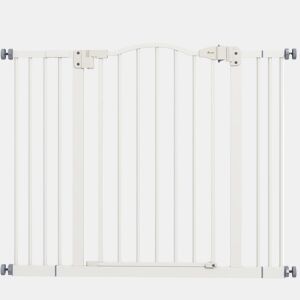 PawHut Barreira de Segurança Extensível para Cães 74-100 cm, Ideal para Portas e Escadas, Barreira para Cães de Médio Porte com 2 Extensões de 714 cm, Instalação por Pressão e Duplo Sistema de Bloqueio, Branco